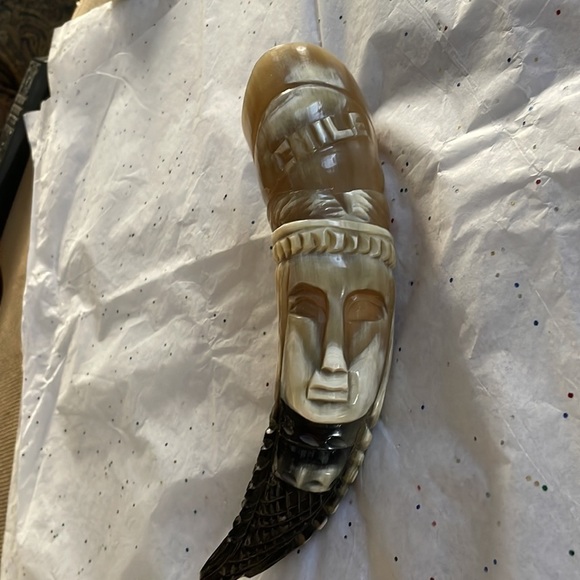 Natural Ox Bull Horn Carved Face HandCarved From Chile - Picture 2 of 9